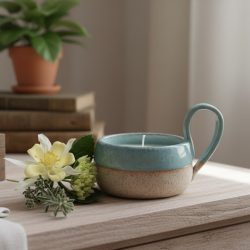 Blue candle holder with white wax - Vanilla scent