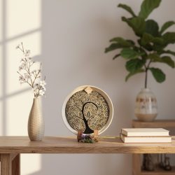 sgraffito tree on white stoneware plate