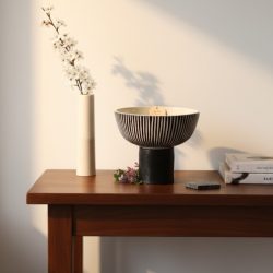 Black sgraffito pedestal bowl